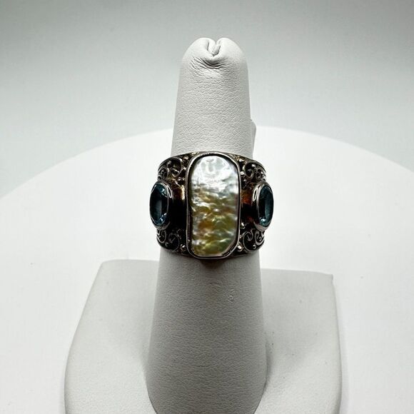 Genuine pearl and blue topaz in sterling silver ring! - Picture 3 of 13
